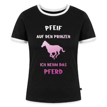 Lustiger Pferdespruch Reiterin Pferd - Frauen Kontrast-T-Shirt - Schwarz/Weiß - Vorne - Selfina (174cm)