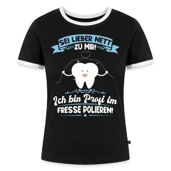 Zahnarzthelferin Zahnmedizinische Fachangestellte - Frauen Kontrast-T-Shirt - Schwarz/Weiß - Vorne - Selfina (174cm)