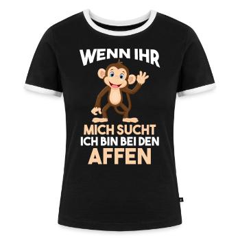 Ich bin bei den Affen - Frauen Kontrast-T-Shirt - Schwarz/Weiß - Vorne - Selfina (174cm)
