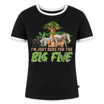 Ich Bin Nur Hier Für Die Big Five - Familiensafari - Frauen Kontrast-T-Shirt - Schwarz/Weiß - Vorne - Selfina (174cm)