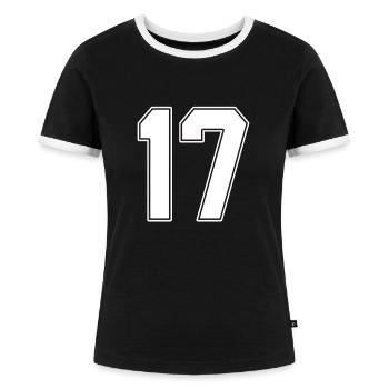17 Jährige Trikotnummer 17 - Frauen Kontrast-T-Shirt - Schwarz/Weiß - Vorne - Selfina (174cm)