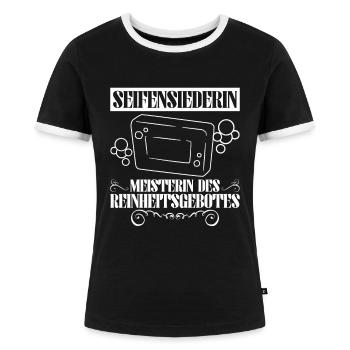 Seifensiederin - Meisterin Des Reinheitsgebotes - - Frauen Kontrast-T-Shirt - Schwarz/Weiß - Vorne - Selfina (174cm)