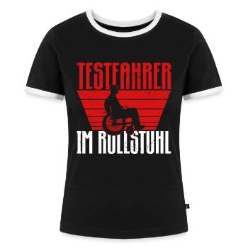 Testfahrer Im Rollstuhl - Rollstuhlfahrer - Frauen Kontrast-T-Shirt - Schwarz/Weiß - Vorne - Selfina (174cm)