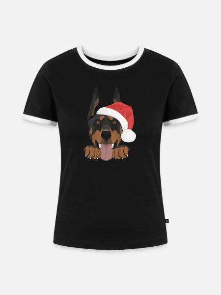 Dobermann Frohe Weihnachten - Frauen Kontrast-T-Shirt - Schwarz/Weiß