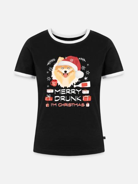 Zwergspitz Weihnachtsmarkt - Frauen Kontrast-T-Shirt - Schwarz/Weiß