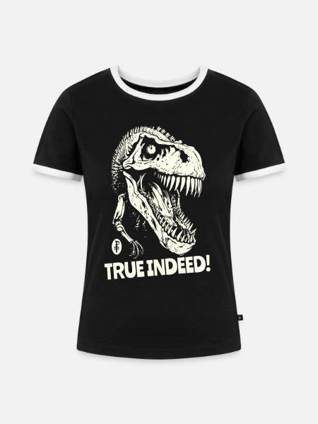 Wahrlich, ein Dinosaurierschädel - Frauen Kontrast-T-Shirt - Schwarz/Weiß