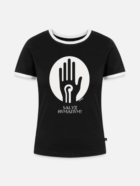 Greeting Hand: Salve Humanum - Frauen Kontrast-T-Shirt - Schwarz/Weiß