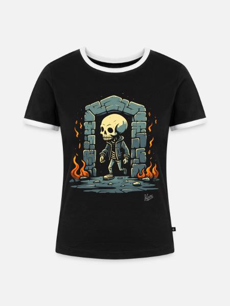 Skelett Dungeon Showtime - Frauen Kontrast-T-Shirt - Schwarz/Weiß