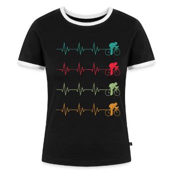 Radfahrer Herzschlag Herzschlag Fahrrad T-Shirt - Frauen Kontrast-T-Shirt - Schwarz/Weiß - Vorne - Selfina (174cm)