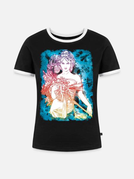 Alfons Mucha - Frauen Kontrast-T-Shirt - Schwarz/Weiß