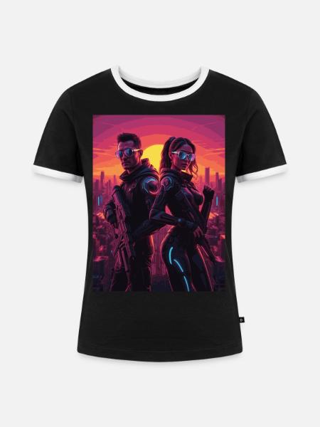 cyber 08 - Frauen Kontrast-T-Shirt - Schwarz/Weiß