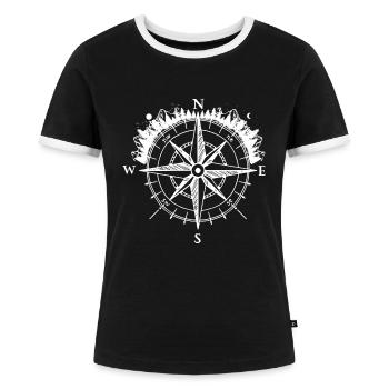 Kompass Berge Norden Süden Westen Osten - Frauen Kontrast-T-Shirt - Schwarz/Weiß - Vorne - Selfina (174cm)