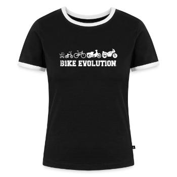 Bike Evolution Motorradfahrer Entwicklung Motorrad - Frauen Kontrast-T-Shirt - Schwarz/Weiß - Vorne - Selfina (174cm)