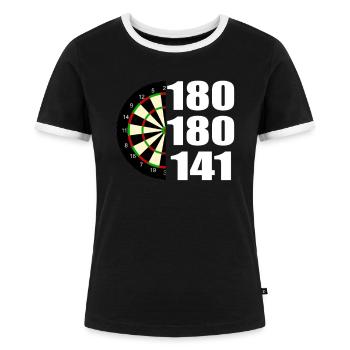 Dartscheibe 9 Darter Triple 20 Geschenk - Frauen Kontrast-T-Shirt - Schwarz/Weiß - Vorne - Selfina (174cm)
