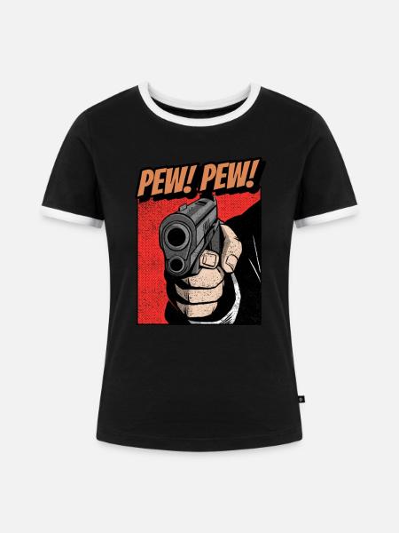 Pew Pew Pistole Comic - Frauen Kontrast-T-Shirt - Schwarz/Weiß