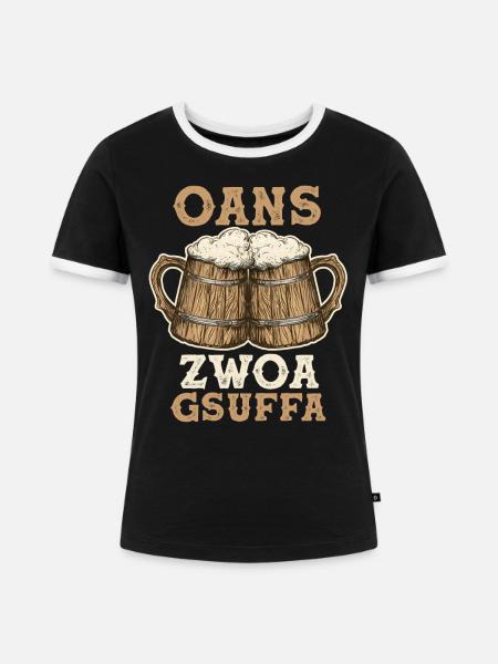 Dirndl Trachten München - Frauen Kontrast-T-Shirt - Schwarz/Weiß