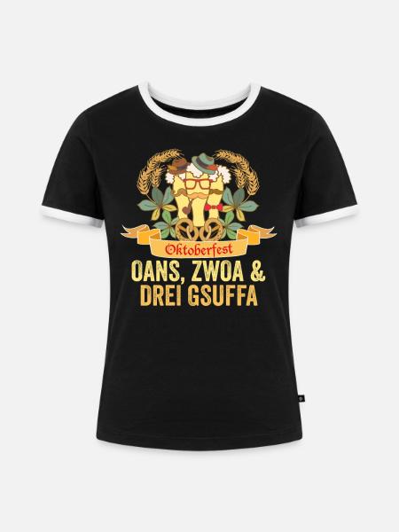 Trachten München Dirndl - Frauen Kontrast-T-Shirt - Schwarz/Weiß