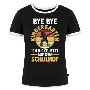 Schulkind Schulbeginn Fußball Einschulung - Frauen Kontrast-T-Shirt - Schwarz/Weiß - Vorne - Selfina (174cm)