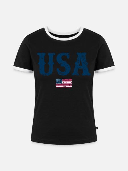 USA Flagge - Frauen Kontrast-T-Shirt - Schwarz/Weiß