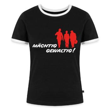 Kult - Mächtig gewaltig! - DDR TV - Frauen Kontrast-T-Shirt - Schwarz/Weiß - Vorne - Selfina (174cm)