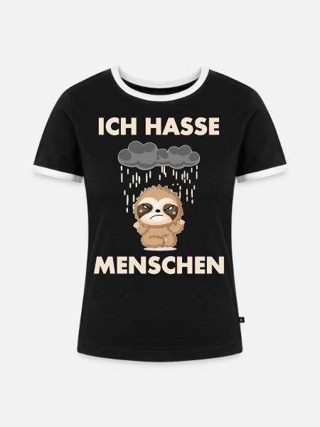 Ich hasse Menschen Faultier - Frauen Kontrast-T-Shirt - Schwarz/Weiß