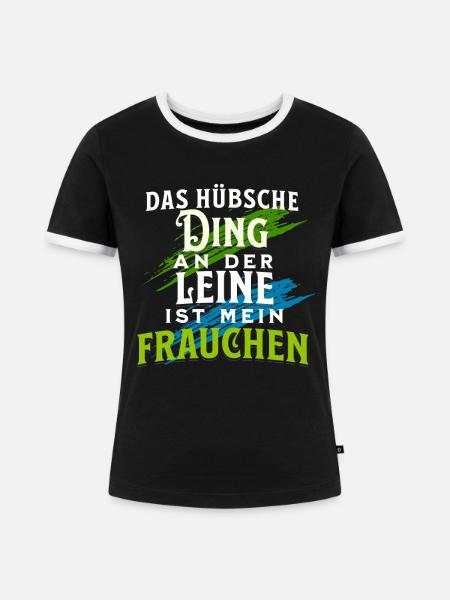 Frauchen geht Gassi mit Hund - Frauen Kontrast-T-Shirt - Schwarz/Weiß