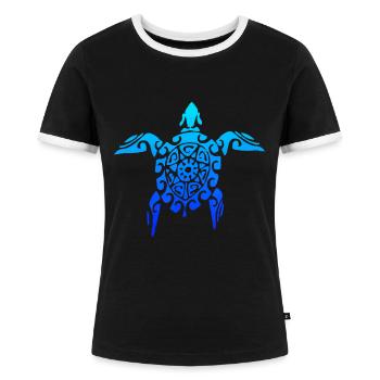 Hawaiian Tribal Sea Turtle Polynesian Tattoo Stil - Frauen Kontrast-T-Shirt - Schwarz/Weiß - Vorne - Selfina (174cm)