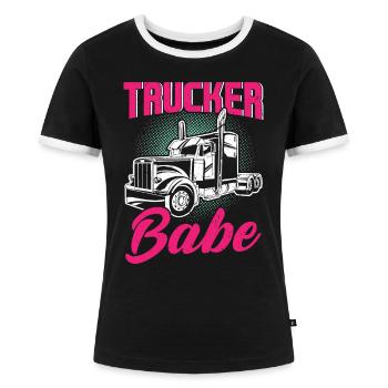 Trucker Babe Weibliche LKW-Fahrerin Trucker - Frauen Kontrast-T-Shirt - Schwarz/Weiß - Vorne - Selfina (174cm)