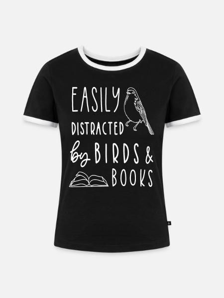 Vogelliebhaber, Vogelbücher, VogelbeobachtungLesen - Frauen Kontrast-T-Shirt - Schwarz/Weiß