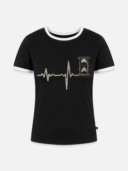 Geschenk Heartbeat Sanduhr - Frauen Kontrast-T-Shirt - Schwarz/Weiß