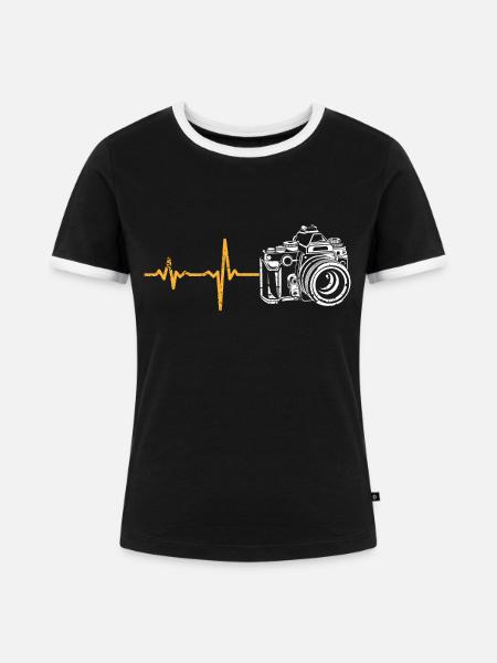 Geschenk Heartbeat Fotograf - Frauen Kontrast-T-Shirt - Schwarz/Weiß