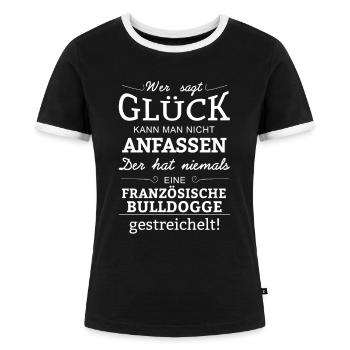 Glück nicht anfassen - Französische Bulldogge - Frauen Kontrast-T-Shirt - Schwarz/Weiß - Vorne - Selfina (174cm)