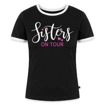 Schwester Schwestern Sisters on tour Geschwister - Frauen Kontrast-T-Shirt - Schwarz/Weiß - Vorne - Selfina (174cm)