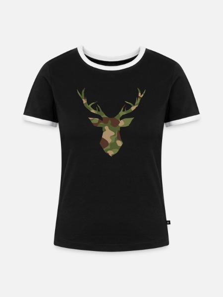 Hirschkopf Silhouette Geweih - Frauen Kontrast-T-Shirt - Schwarz/Weiß