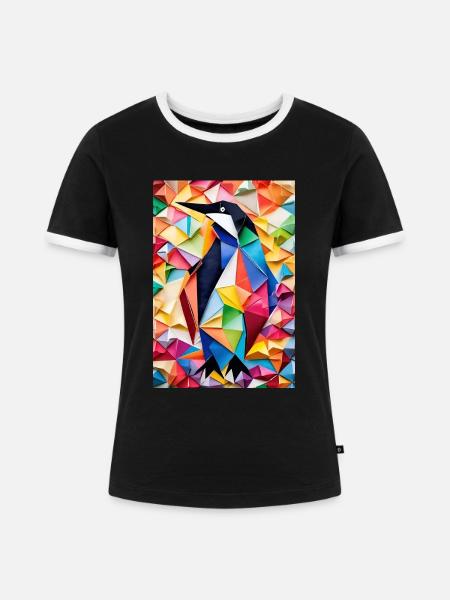 Origami Pinguin - Frauen Kontrast-T-Shirt - Schwarz/Weiß