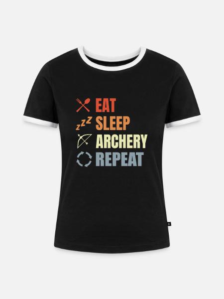 Eat Sleep Archery Repeat - Frauen Kontrast-T-Shirt - Schwarz/Weiß