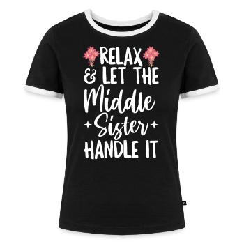 Geschwisterdesign für die mittlere Schwester - Frauen Kontrast-T-Shirt - Schwarz/Weiß - Vorne - Selfina (174cm)