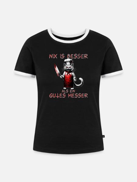 Gruseliger Koch Katze - Frauen Kontrast-T-Shirt - Schwarz/Weiß