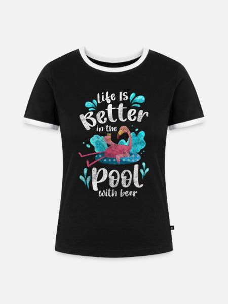 Pool Schwimmen Sommer Alkohol - Frauen Kontrast-T-Shirt - Schwarz/Weiß