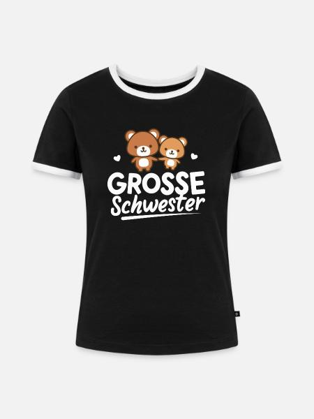 Großes Schwesterbärchen Schwester werden - Frauen Kontrast-T-Shirt - Schwarz/Weiß