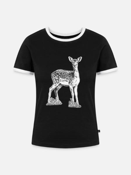 Reh schwarz weiß - Frauen Kontrast-T-Shirt - Schwarz/Weiß