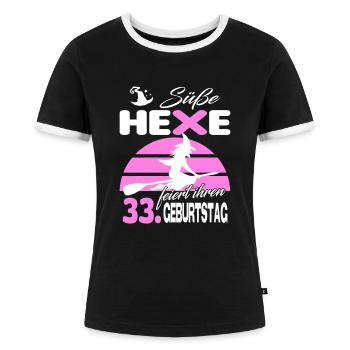 33 Jahre Geburtstag Frau Hexe Süß Süss Jahrestag - Frauen Kontrast-T-Shirt - Schwarz/Weiß - Vorne - Selfina (174cm)