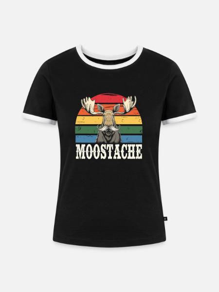 Moustache Bart Bärtig Elch - Frauen Kontrast-T-Shirt - Schwarz/Weiß