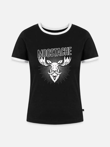 Moustache Bart Bärtig Elch - Frauen Kontrast-T-Shirt - Schwarz/Weiß