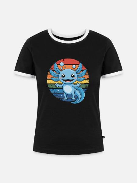 Axolotl Amphibie - Frauen Kontrast-T-Shirt - Schwarz/Weiß