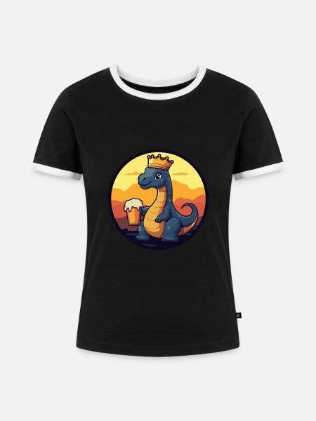 Dinosaurier brontosaurus Bier - Frauen Kontrast-T-Shirt - Schwarz/Weiß