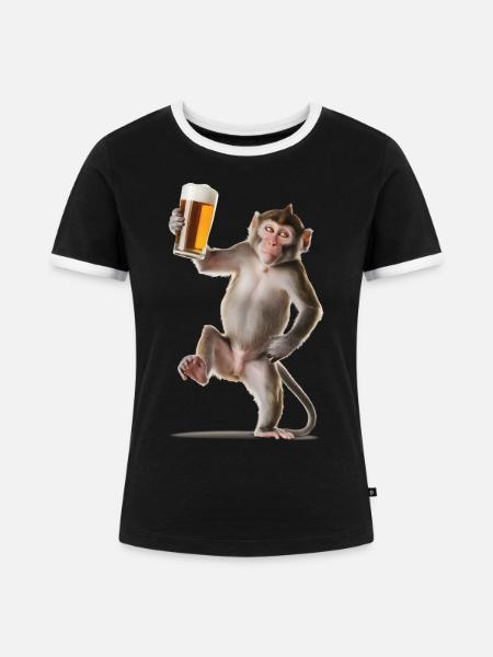 Affe Bier - Frauen Kontrast-T-Shirt - Schwarz/Weiß