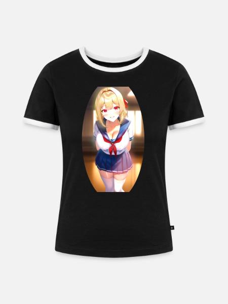 Senpai Schoolgirl - Frauen Kontrast-T-Shirt - Schwarz/Weiß