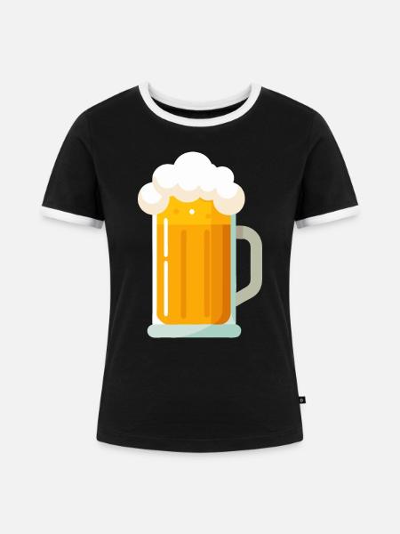 Bierkrug - illustriert - Frauen Kontrast-T-Shirt - Schwarz/Weiß