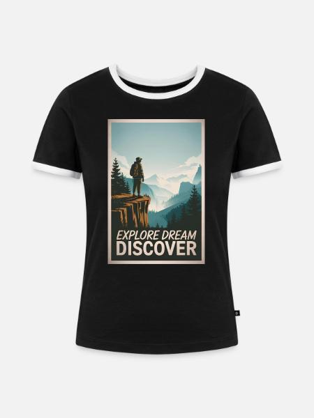Explore Dream Explore - Frauen Kontrast-T-Shirt - Schwarz/Weiß
